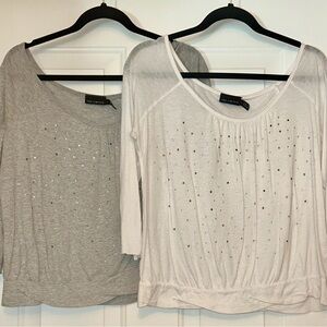The Limited Women's Rhinestone Tops Gray/White Y2K Glam Lightweight Vintage